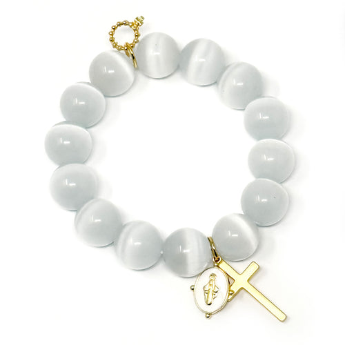 White Calcite with White Enameled Blessed Mother and Cross