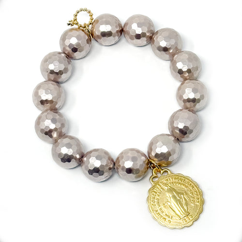 Faceted Mother of Pearl with Gold Ruffle Blessed Mother