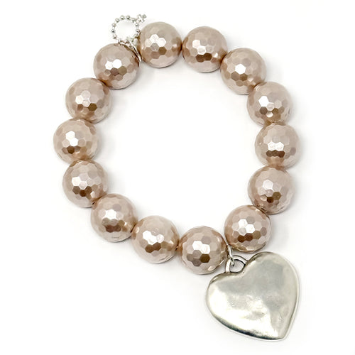 Faceted Mother of Pearl with Large Silver Heart