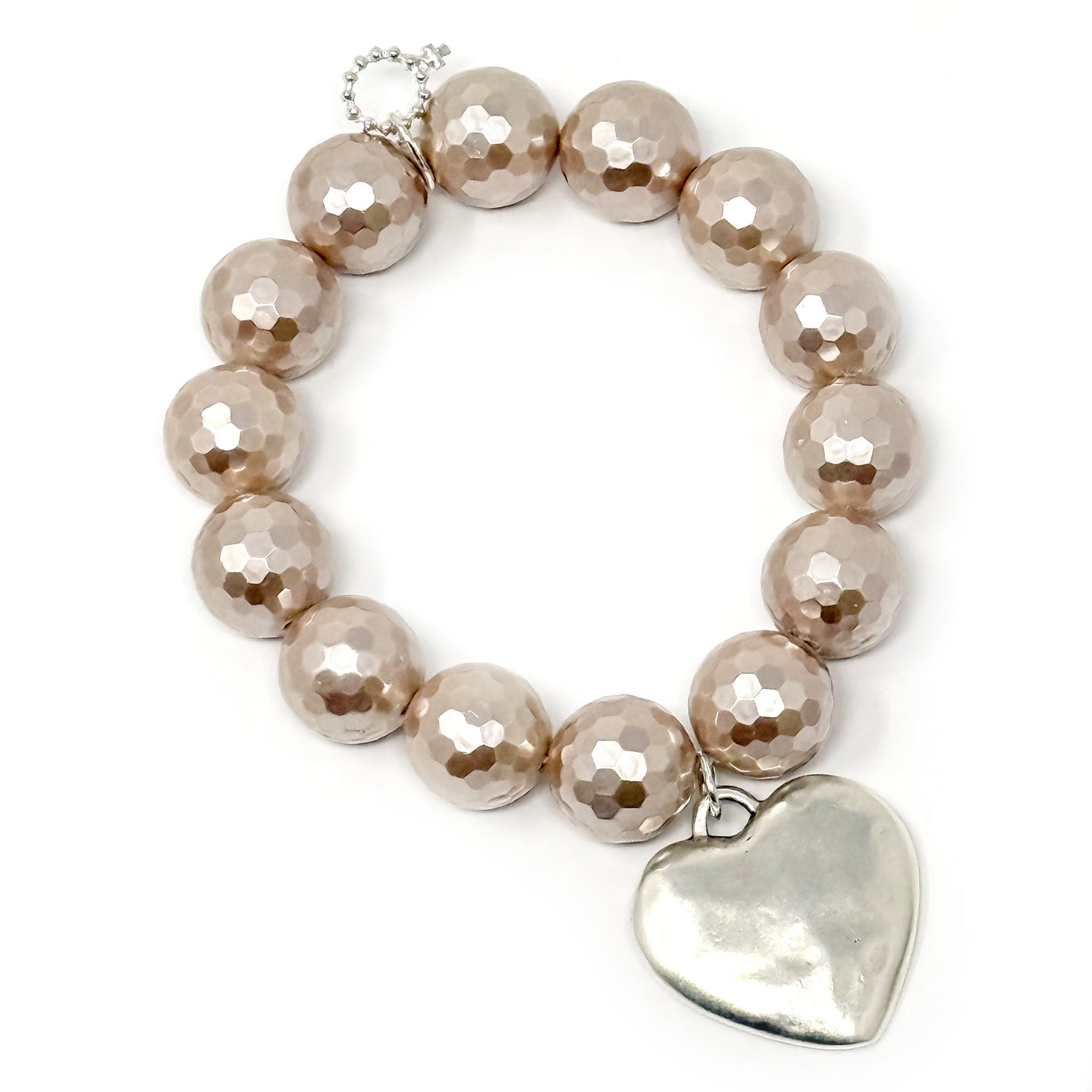 Faceted Mother of Pearl with Large Silver Heart