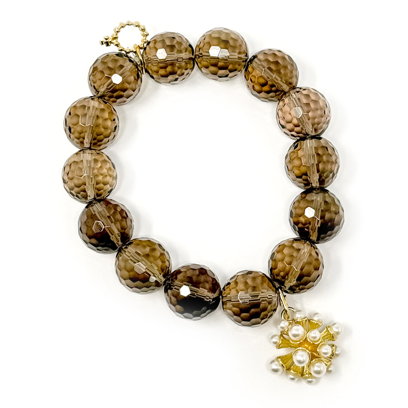 Faceted Smoky Quartz with Pearl Blossom