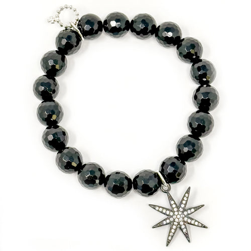 10mm Faceted Black Onyx with Gunmetal Starburst