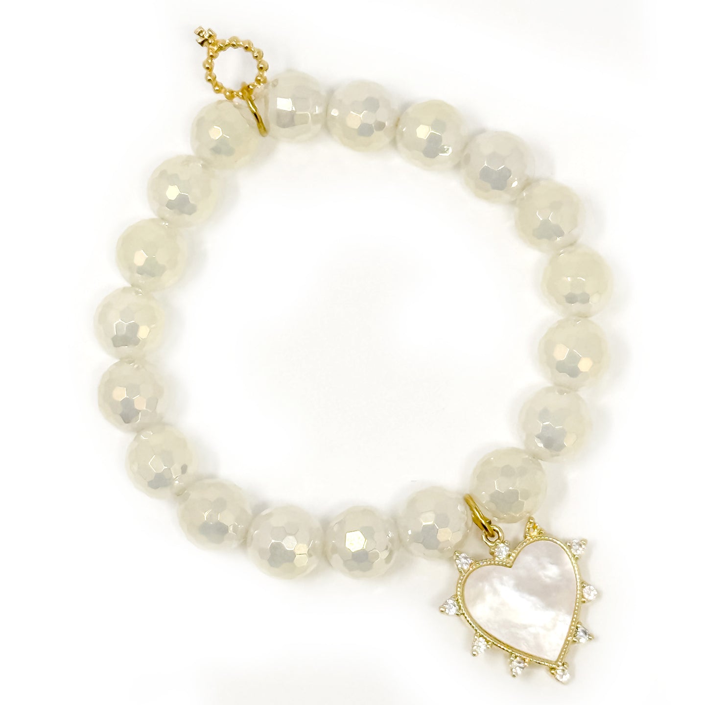 10mm Faceted Prosecco Agate with Mother of Pearl Heart