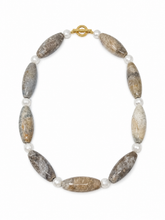 Fossil Coral Barrel Statement Necklace with Mother of Pearl Accents
