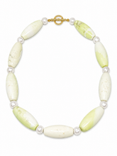 Citron Agate Barrel Statement Necklace with Mother of Pearl Accents