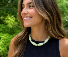 Citron Agate Barrel Statement Necklace with Mother of Pearl Accents