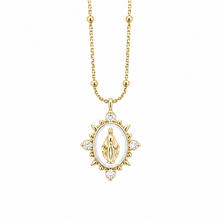 18" Water Resistant Gold Station Chain with White Enameled Pave Blessed Mother