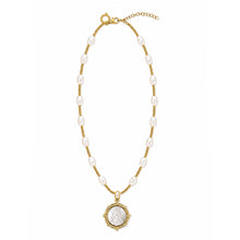 18" Pearl and Hematite Necklace with Mother of Pearl Mary