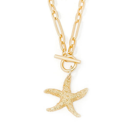 Modern Paperclip Necklace with Matte Gold Starfish