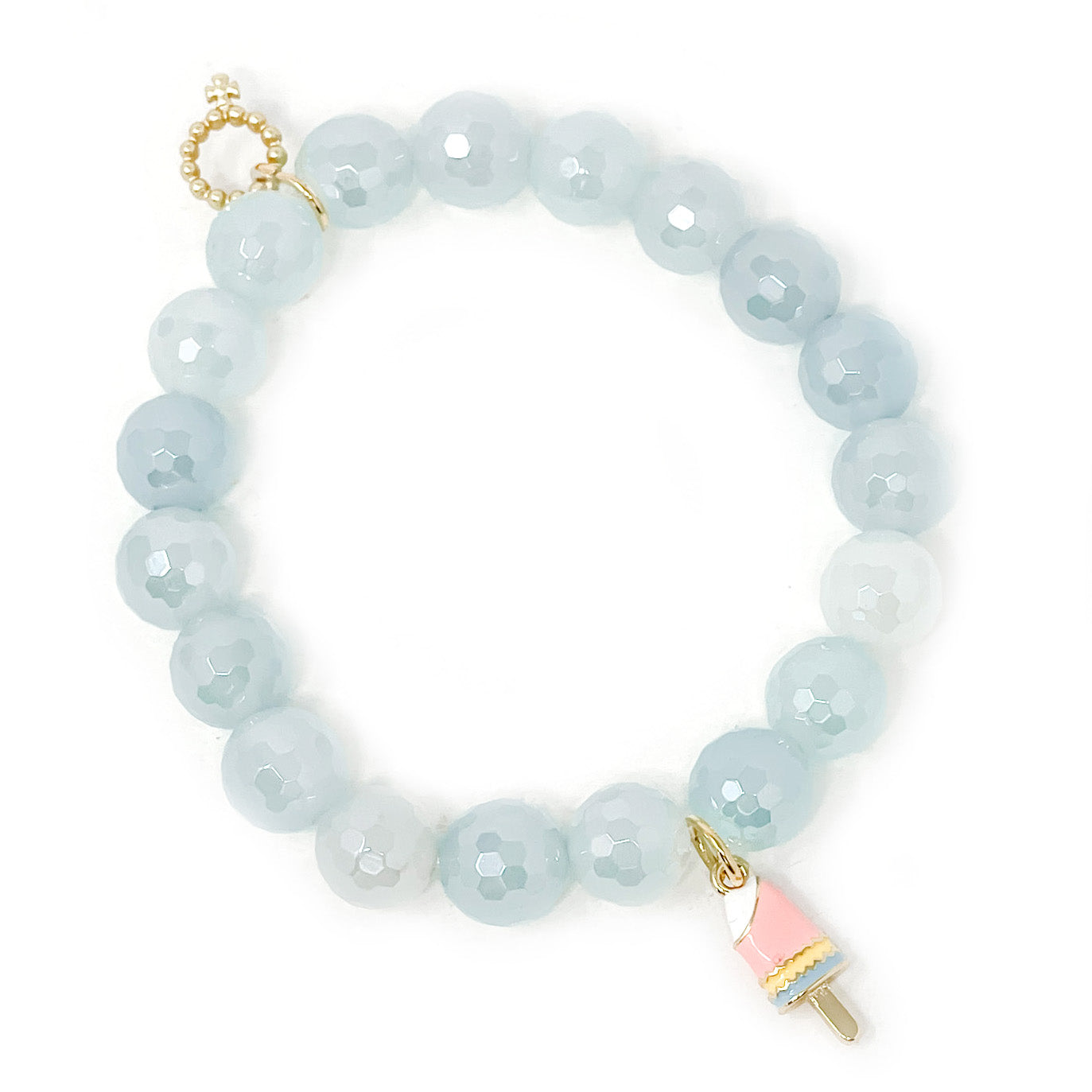 10mm Faceted Light Blue Agate with Enameled Ice Cream