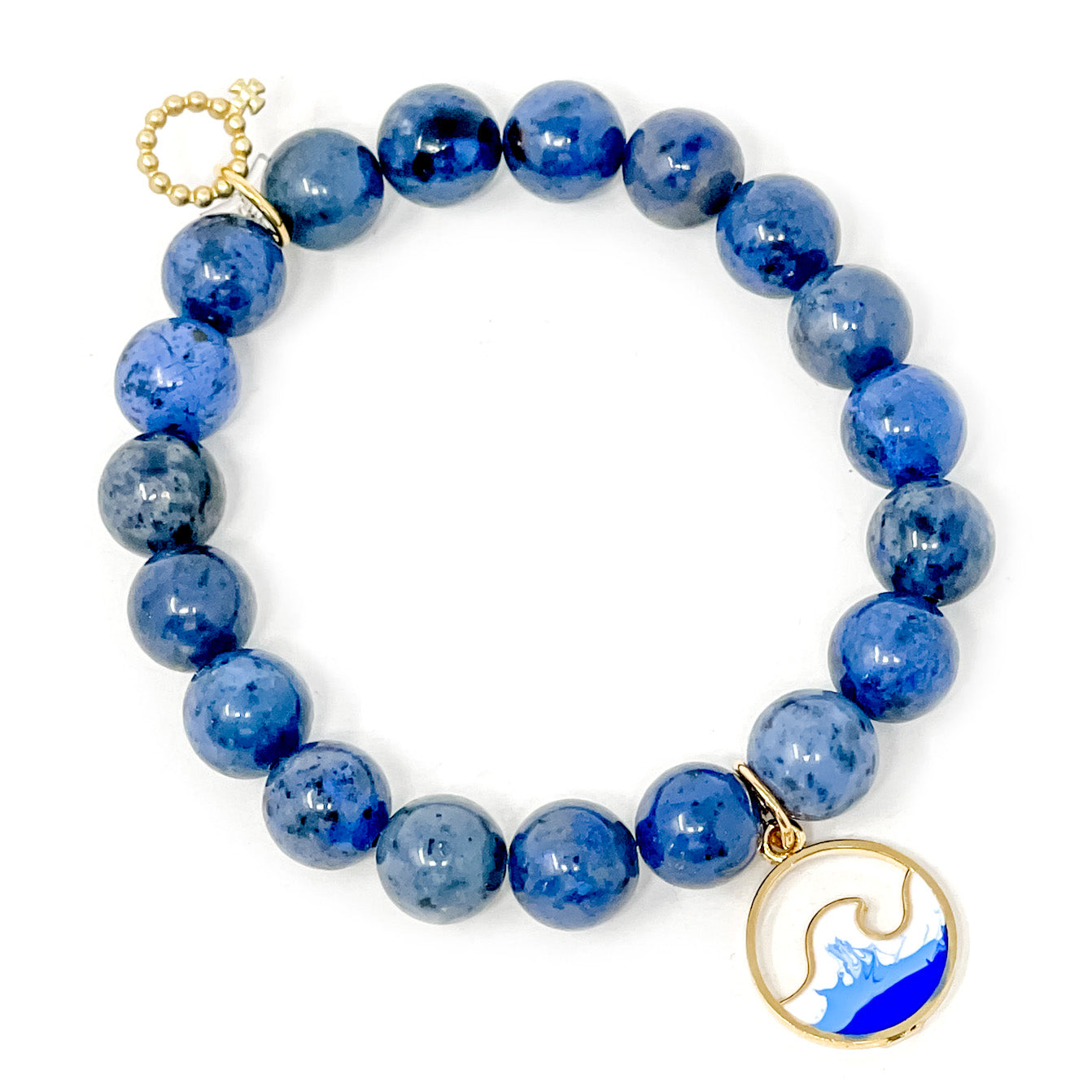 10mm Dumortierite with Enameled Surfs Up Wave