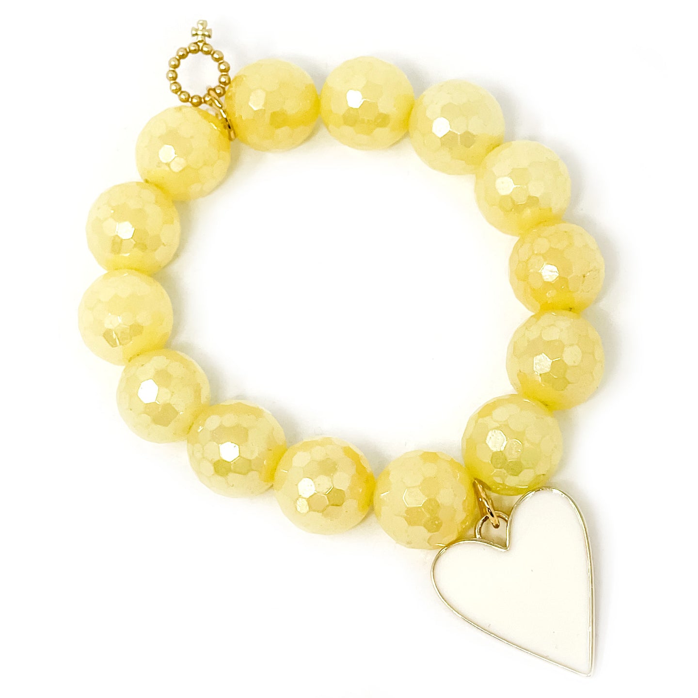 Faceted Lemon Meringue Agate with White Enameled Heart