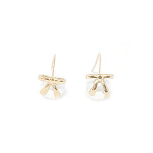 Non-Tarnish Gold Bow Accent Pearl Drop Earrings