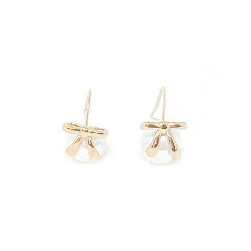 Non-Tarnish Gold Filled Bow Accent Pearl Drop Earrings