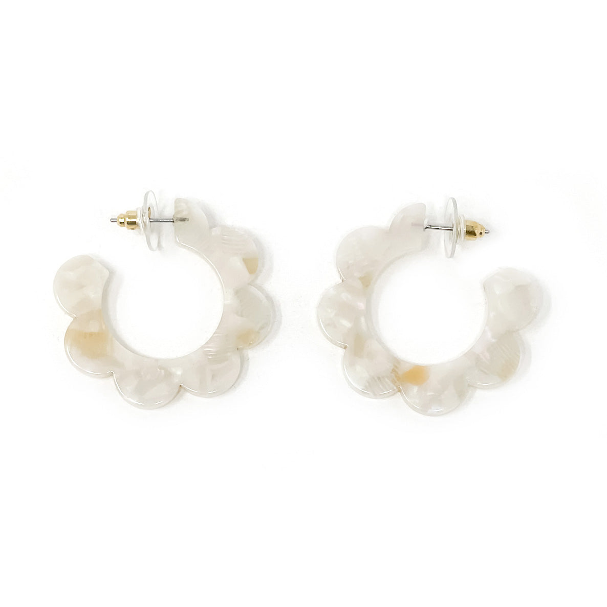 Pearl Tortoise Shell Acrylic Scalloped Hoops