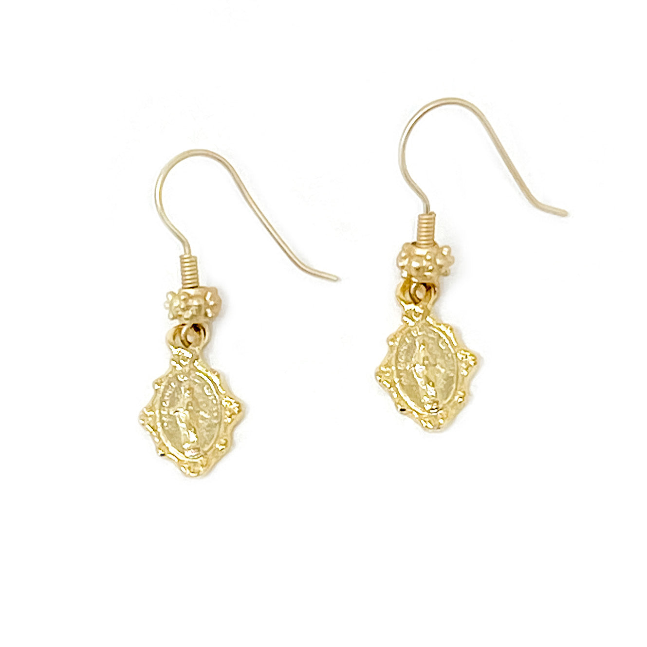 Matte Gold Blessed Mother Drop Earrings