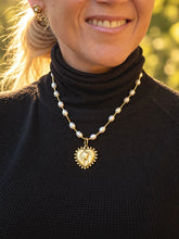 18" Pearl and Hematite Necklace with Heart of Mary