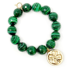 Faceted Malachite Agate with Gold Artisan Claddagh & Clover