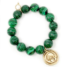 Faceted Malachite Agate with Gold Artisan Claddagh & Clover