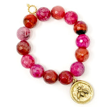 Faceted Azalea Agate with Gold Bee and Fleur