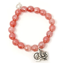 10mm Faceted Strawberry Quartz with Silver Sliding Rose Locket