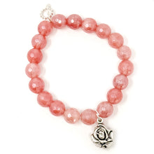 10mm Faceted Strawberry Quartz with Silver Sliding Rose Locket