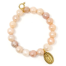 10mm Faceted Iridescent Pink Aventurine with Gold Mary's Blessing