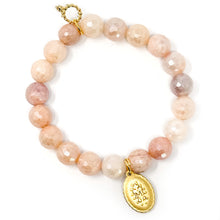 10mm Faceted Iridescent Pink Aventurine with Gold Mary's Blessing