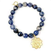 10mm Faceted Dumortierite with Gold Scalloped Blessed Mother