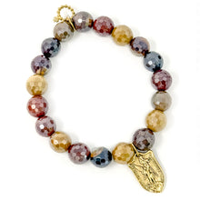 10mm Faceted Iridescent Mookaite with Gold Shield of St. Michael