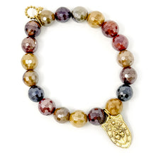 10mm Faceted Iridescent Mookaite with Gold Shield of St. Michael