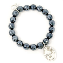 10mm Faceted Iridescent Black Onyx with Silver Guardian Angel