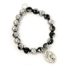 10mm Faceted Black Tie Agate with Silver St. Francis of Assisi
