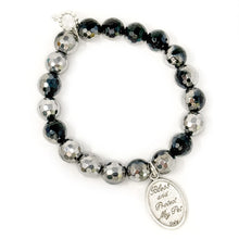 10mm Faceted Black Tie Agate with Silver St. Francis of Assisi