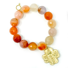 Faceted Bermuda Agate with Gold Clover Cross