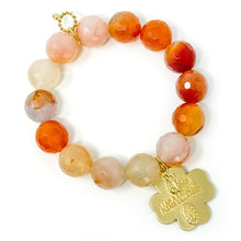 Faceted Bermuda Agate with Gold Clover Cross