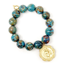 Aqua Mocha Jasper with Scalloped St. Anthony & St. Christopher