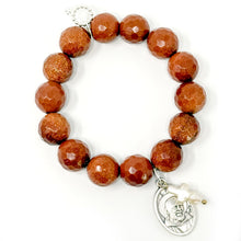 Faceted Amber Goldstone with St. Padre Pio and Pearl Cross