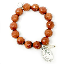 Faceted Amber Goldstone with St. Padre Pio and Pearl Cross