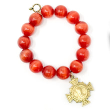 Firestone Calcite with Gold Blessed Mother Cross