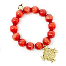 Firestone Calcite with Gold Blessed Mother Cross