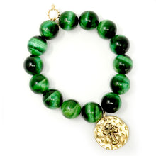 Evergreen Tiger Eye with Gold Faith Cross