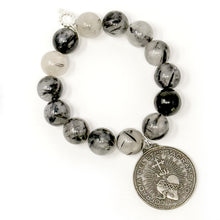 Grey Owl Quartz with Large Antique Silver Sacred Heart