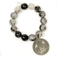Grey Owl Quartz with Large Antique Silver Sacred Heart