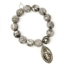 Faceted Silver Leaf Agate with Large Antique Silver Blessed Mother