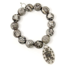 Faceted Silver Leaf Agate with Large Antique Silver Blessed Mother