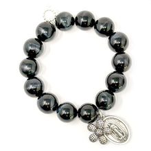 Celestial Tiger Eye with Silver Our Lady of Guadalupe and Pave Flower