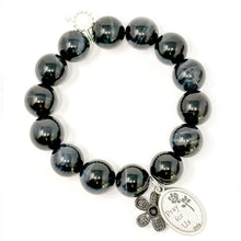 Celestial Tiger Eye with Silver Our Lady of Guadalupe and Pave Flower