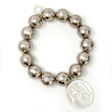Faceted Mother of Pearl with Matte Silver Guardian Angel