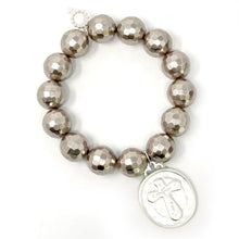 Faceted Mother of Pearl with Matte Silver Guardian Angel